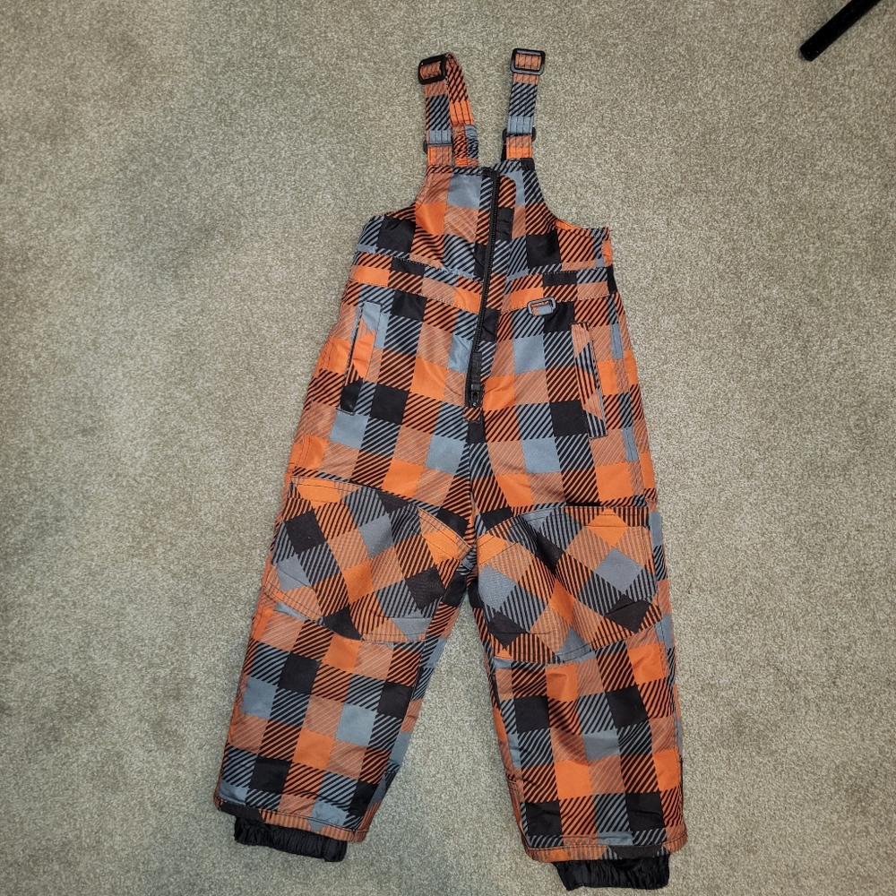 Plaid Orange and Black Kids Bib Snowpants size 2T Pre-owned